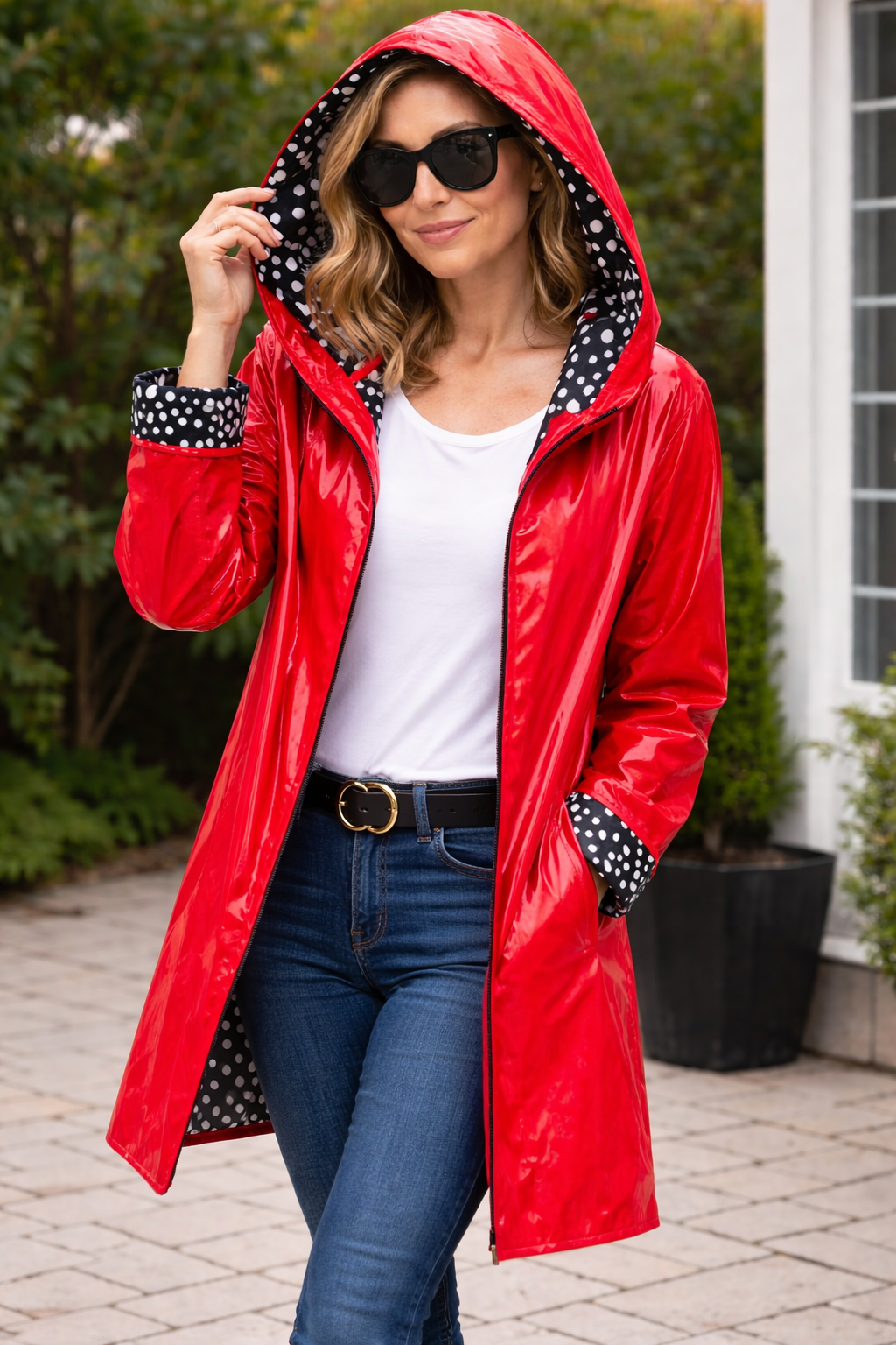 Red Rain Coat with Polka Dot Lining – Twist Boutique