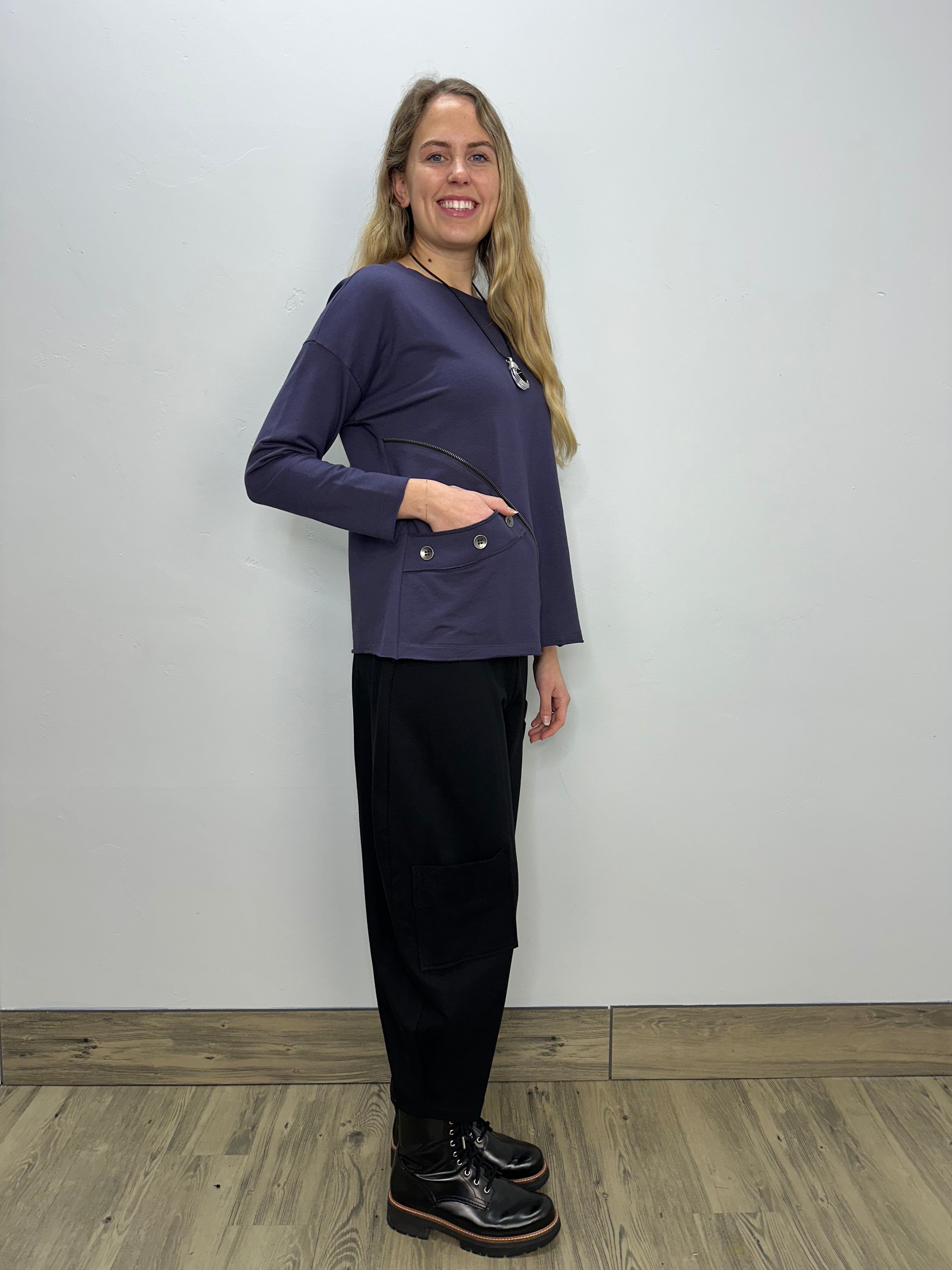 Plum Long Sleeve Top with Asymmetrical Zipper – Twist Boutique