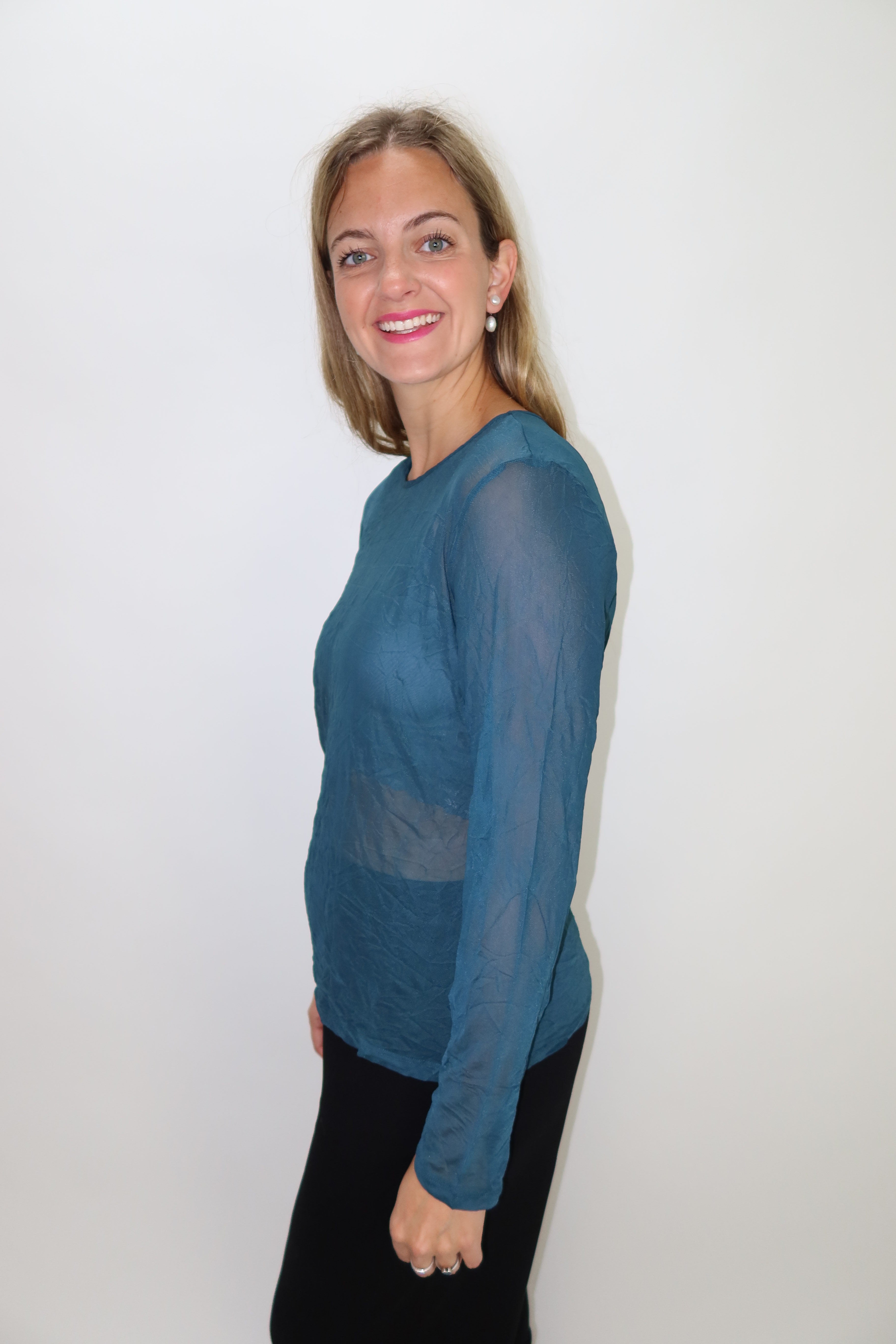 Forest Teal Crush Long Sleeve Sheer Top – Twist Boutique