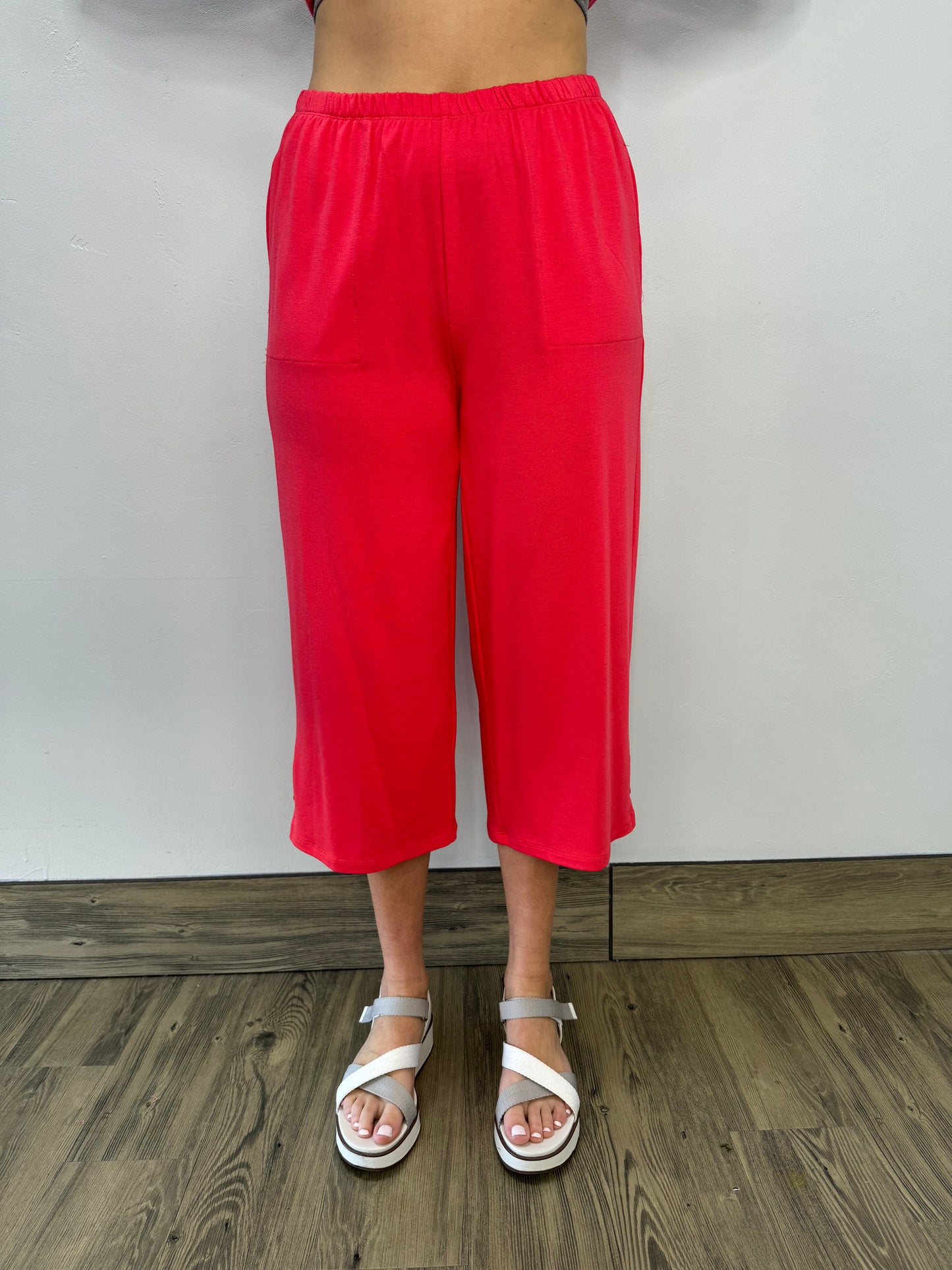 Coral Bamboo Terry Capri with Button Detail