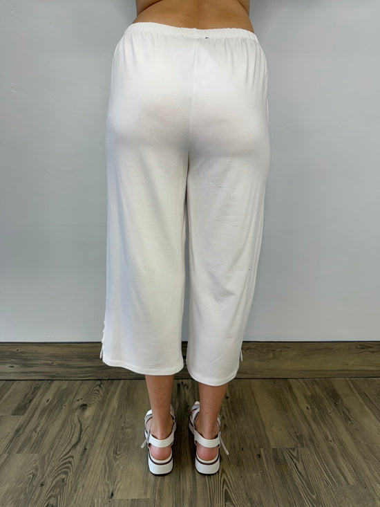 White Bamboo French Terry Capri with Button Detail