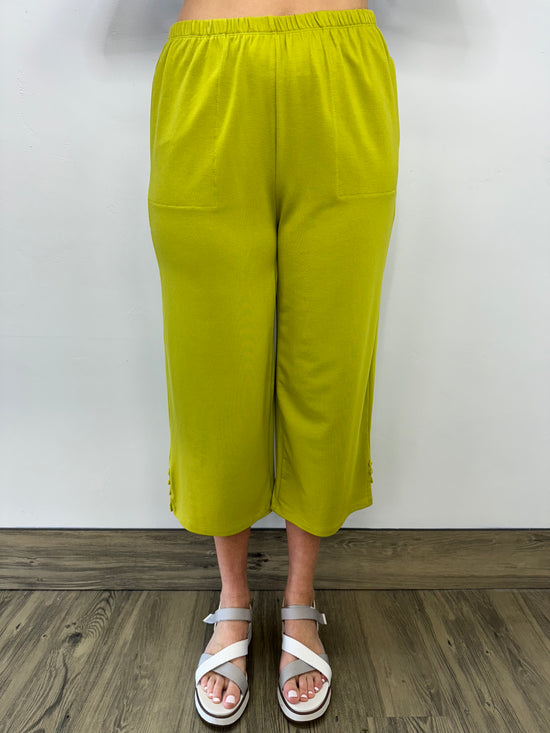 Lime Bamboo Terry Capri with Button Detail