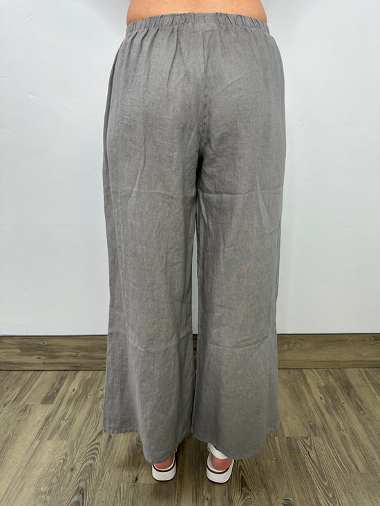 Gray Full Length Linen Pant