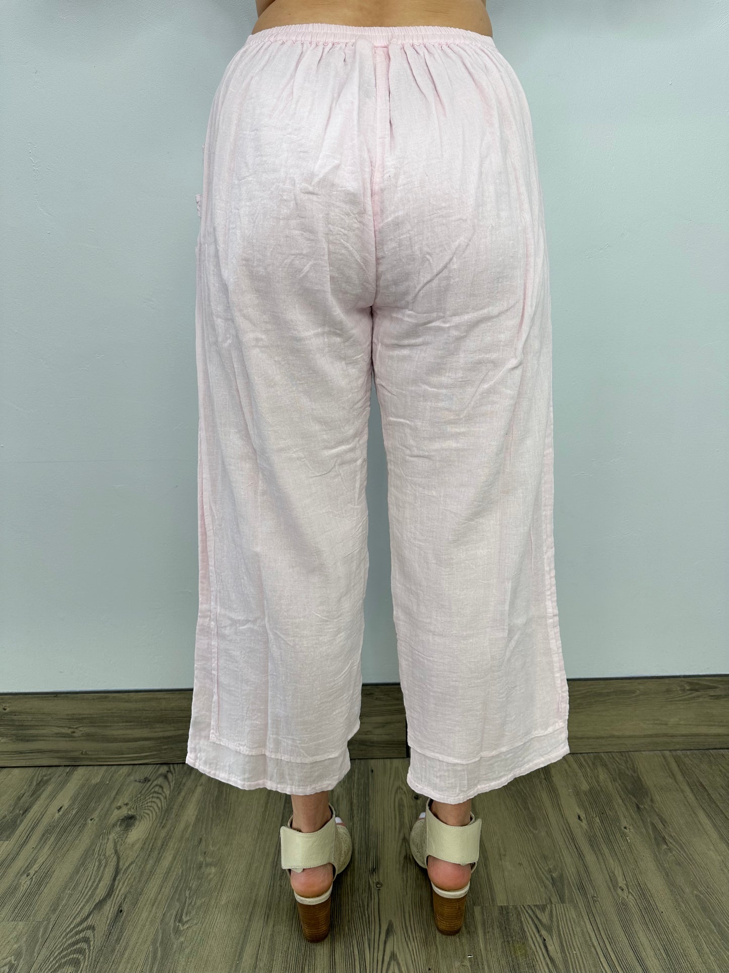 Pink Straight Leg Pants with Loops and Button Accents