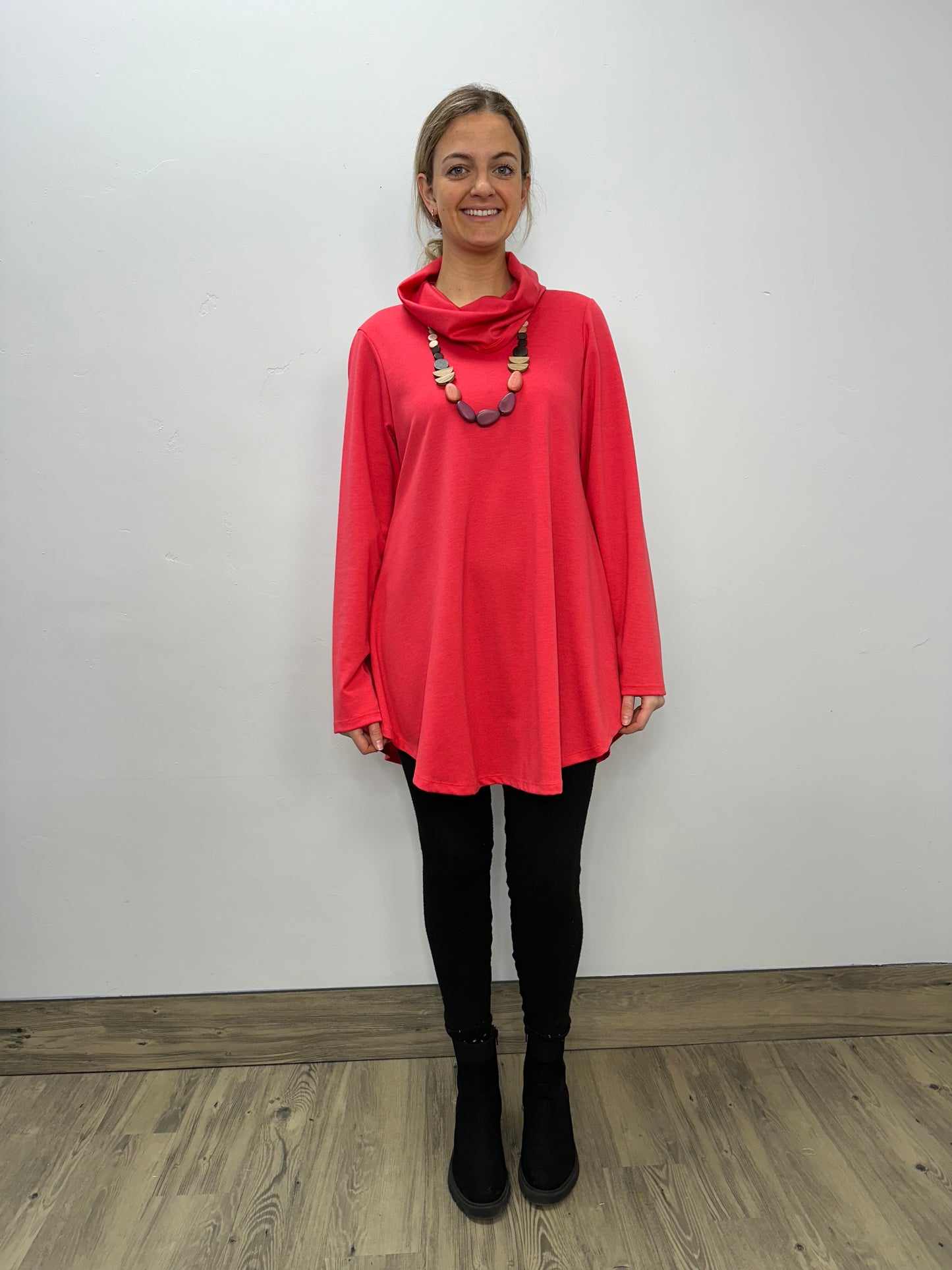 Hibiscus Long Sleeve Double Knit Cowl Neck