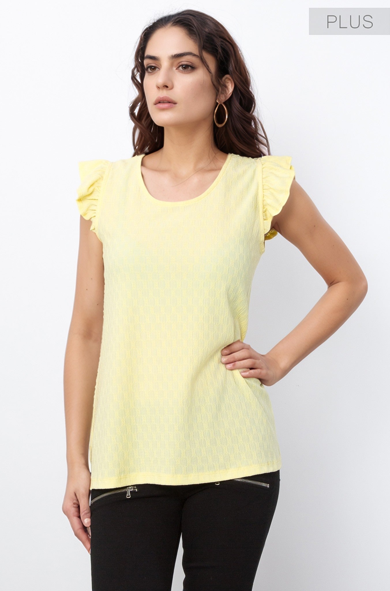 yellow ruffle sleeve top