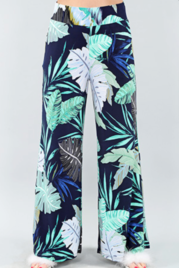 Blue Tropical Pattern Full Length Wide Leg Pant – Twist Boutique
