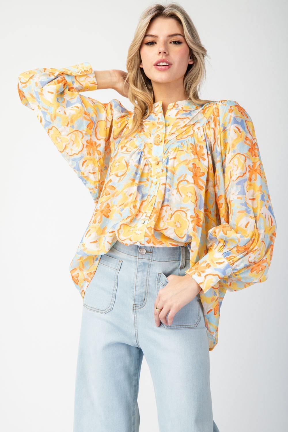 blue and yellow blouse