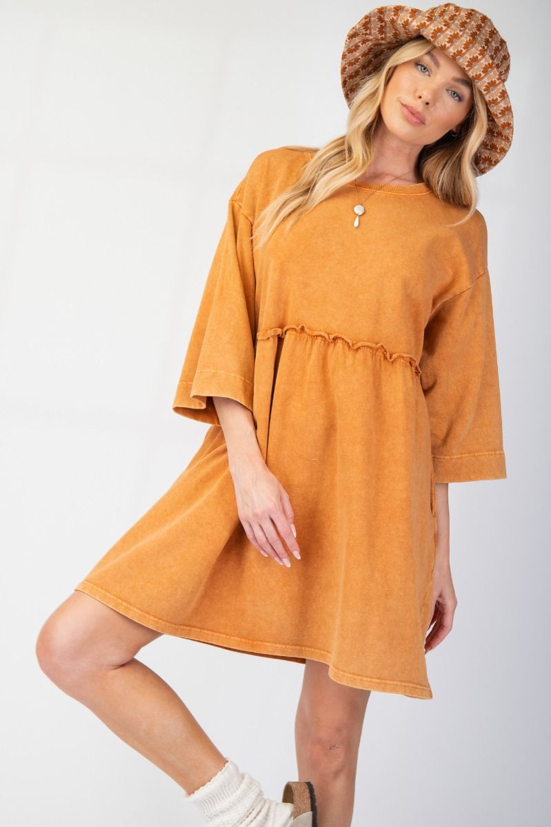 100 cotton knit dresses Mocha Smocking Detail Knit Midi Dress- 100% Cotton