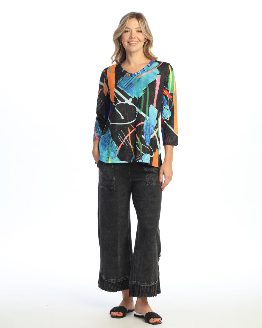 Rosalie 3/4 Sleeve V Neck Top with Side Slits – Twist Boutique
