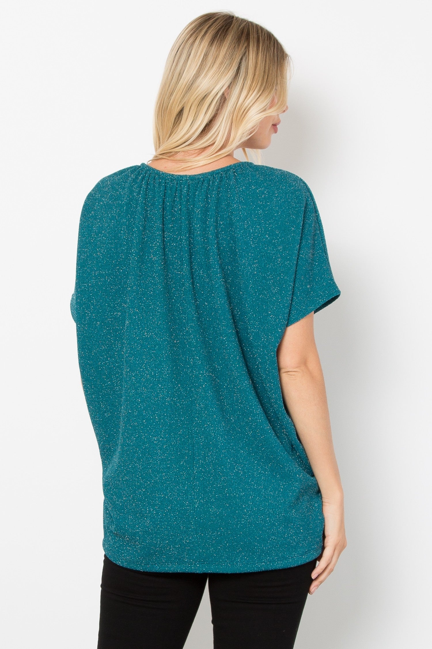 Teal Green Lurex Urban Rib Short Sleeve Dolman Top – Twist Boutique