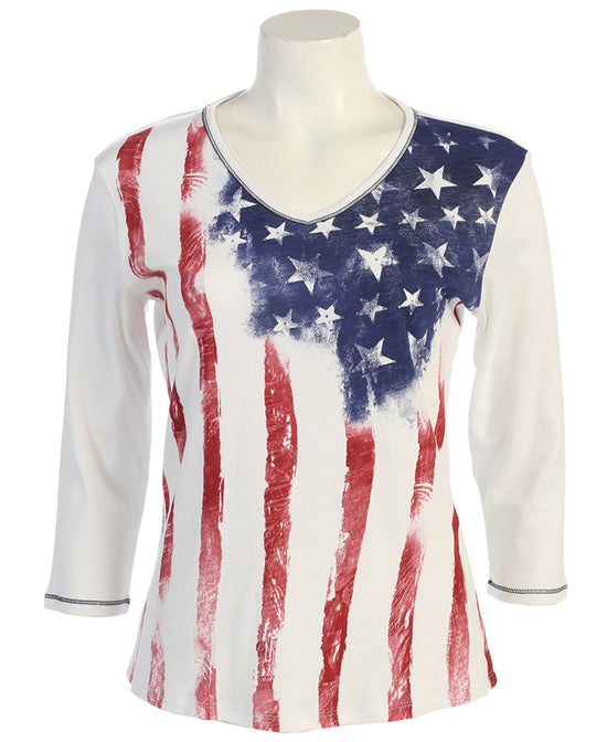 USA Flag 3/4 Sleeve Cotton Baby Rib Top