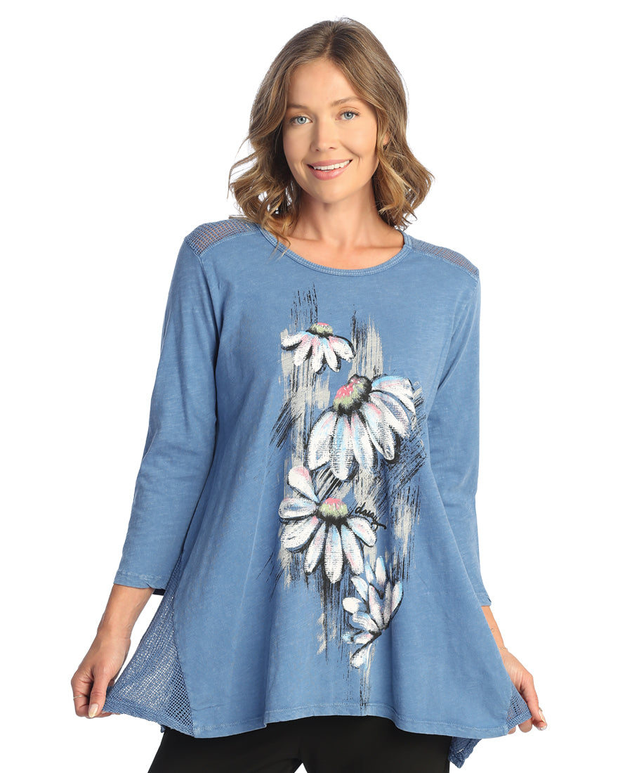 Marine Lucy Mineral Wash Tunic with Mesh Contrast