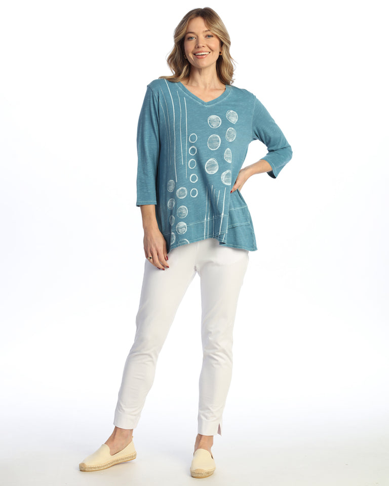 Blue Garment Dyed Cotton Slub V-Neck Tulip Hem Top – Twist