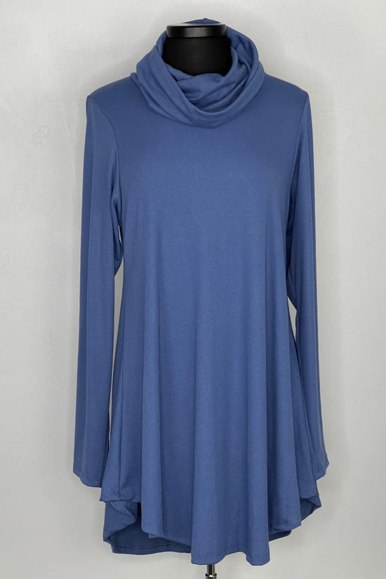 Blueberry Long Sleeve Ribbed Cowl Neck