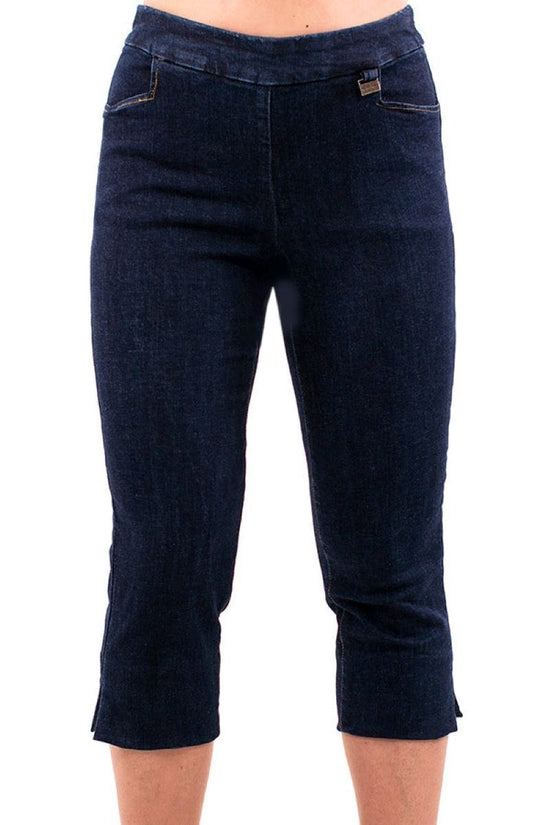 Stretchy Capri Jeans with Pockets - Blue