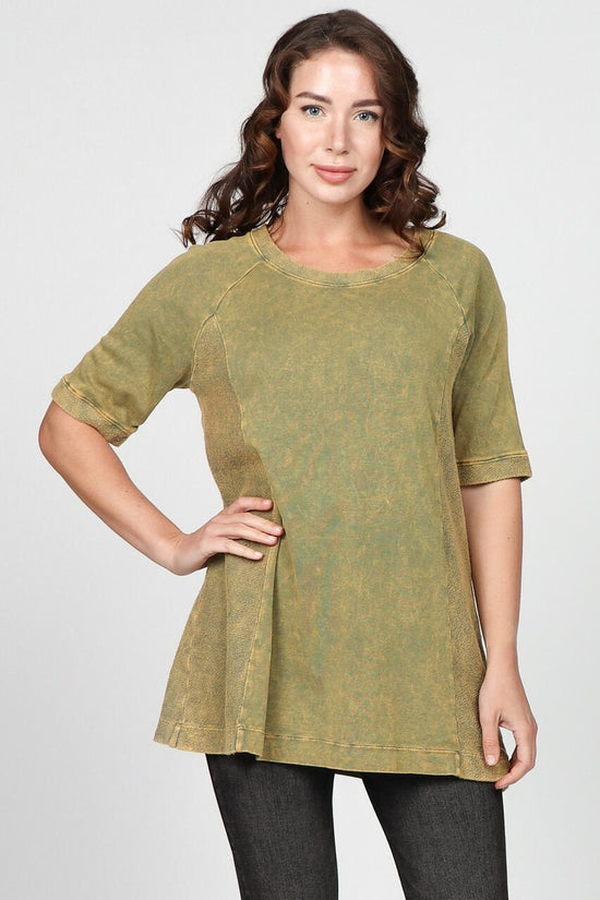 S4887A Mineral Washed Tunic with French Terry Contrast