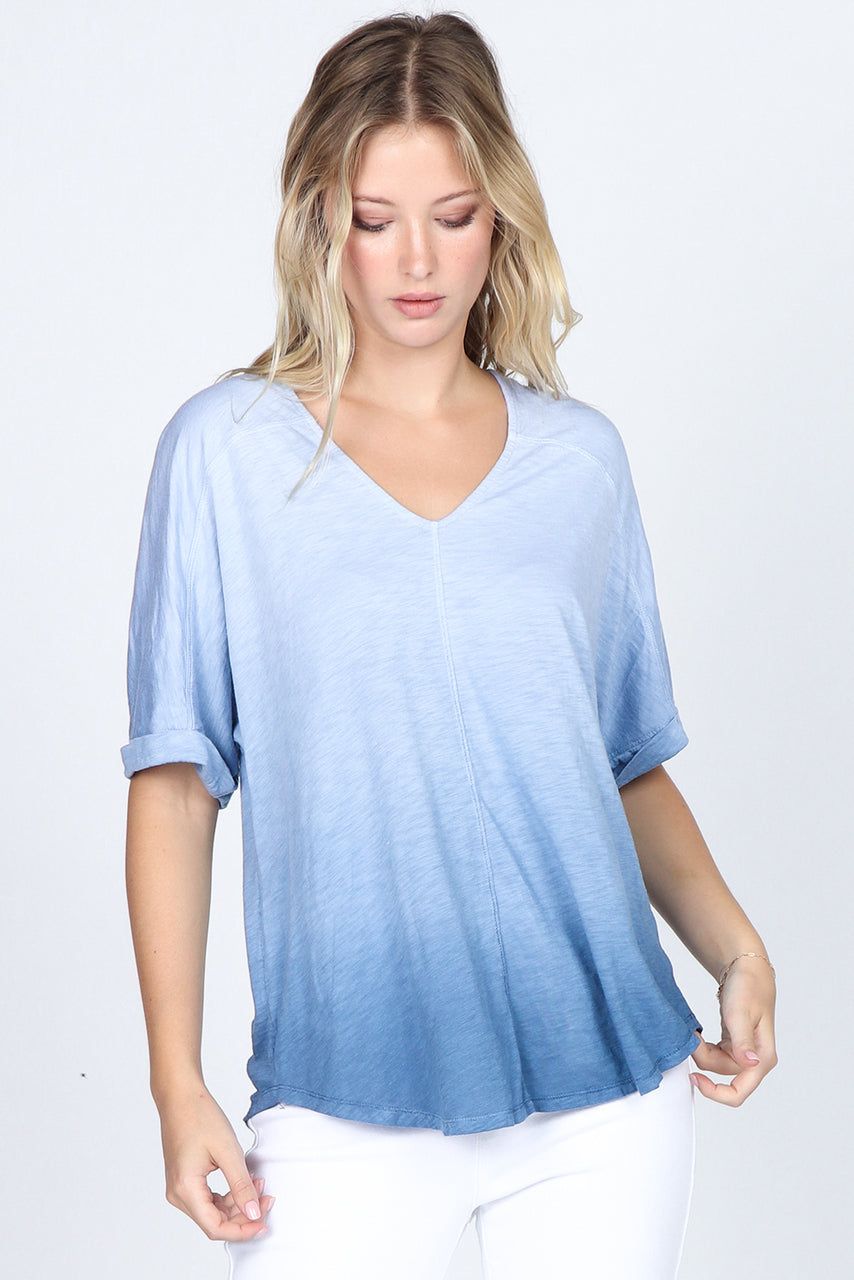 S4686B Double V-Neck Ombre Tunic Top