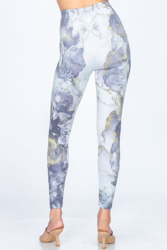 B4222XLDT High Waist Full Length Legging Abstract Marble Floral