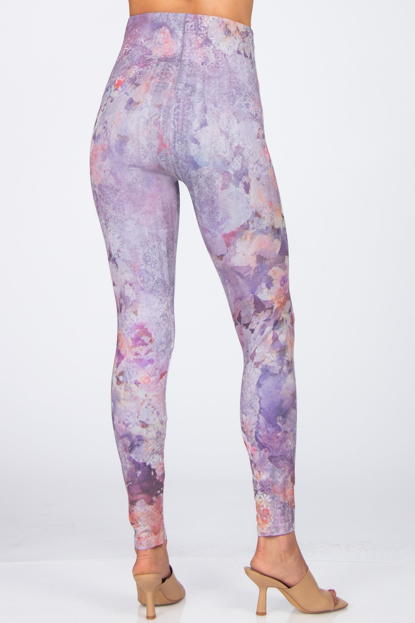 High Waist Dusty Lilac Damask Watercolor Floral Legging