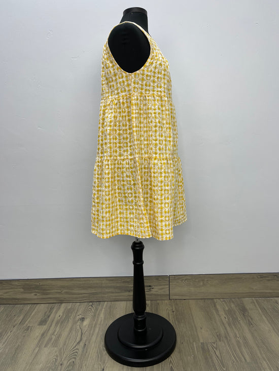 Lemon Yellow Pattern Tiered Sleeveless Dress