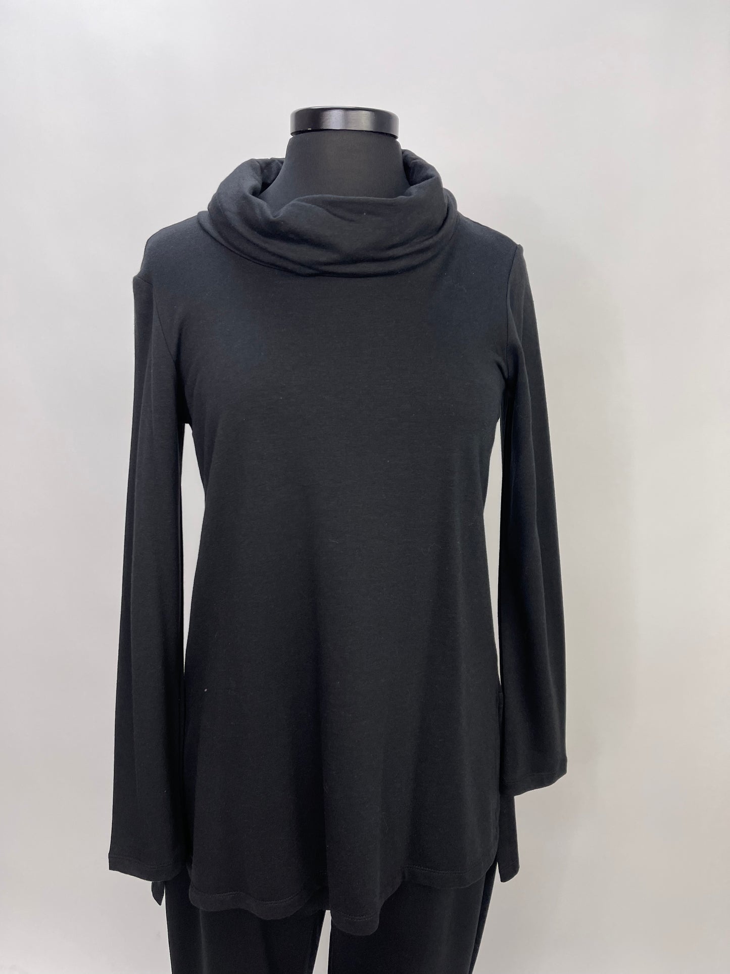 Black Long Sleeve Bamboo A-Line Cowl Neck Top