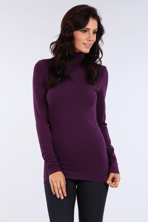 S3411 Fold Over Turtle Neck Long Sleeve Seamless Top