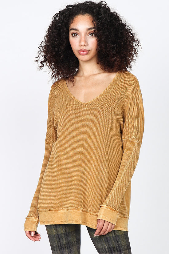 S4945A Mineral Wash Waffle Knit Tunic