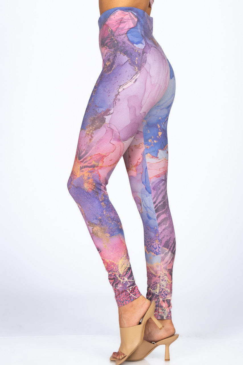 High Waist Watercolor Multi Color Legging
