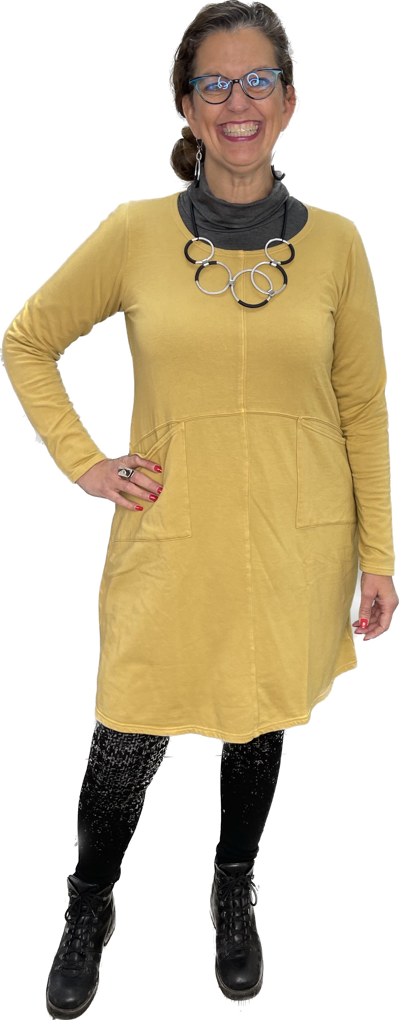 Long Sleeve Fleece Pocket Dress - Urchin Tan