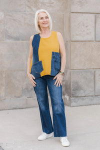 Sunshine Yellow Denim Cotton Gauze and Recycled Denim Tank