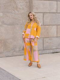 Orange Pink and Tan Cotton Gauze Crop Pants