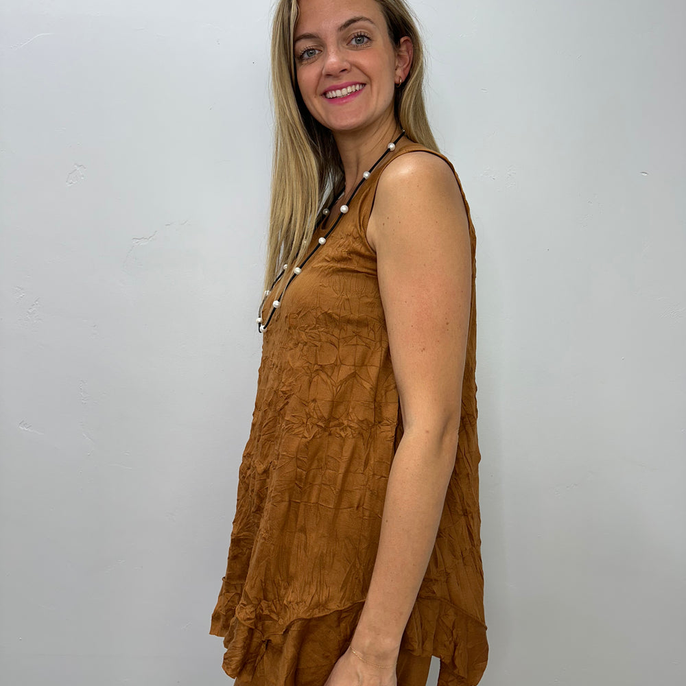 
                  
                    Copper Crinkle Sleeveless Long Tank
                  
                