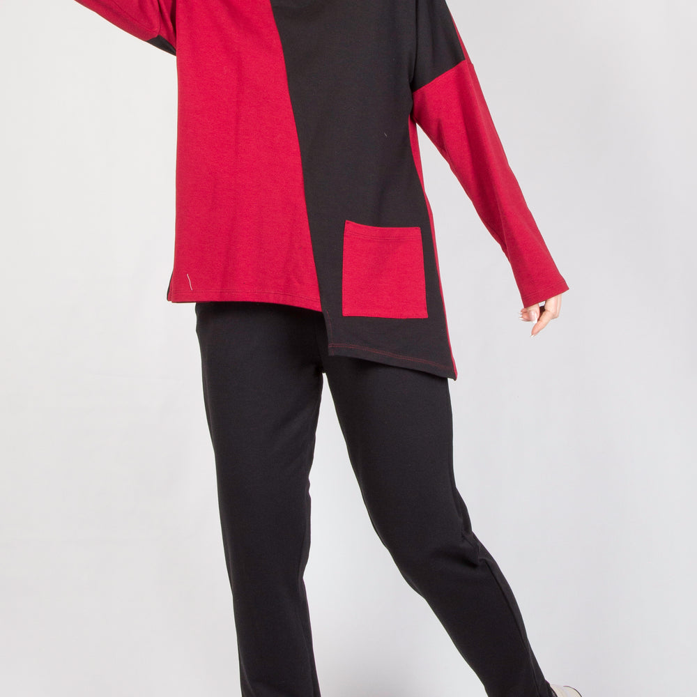 Red and Black Asymmetrical Tunic