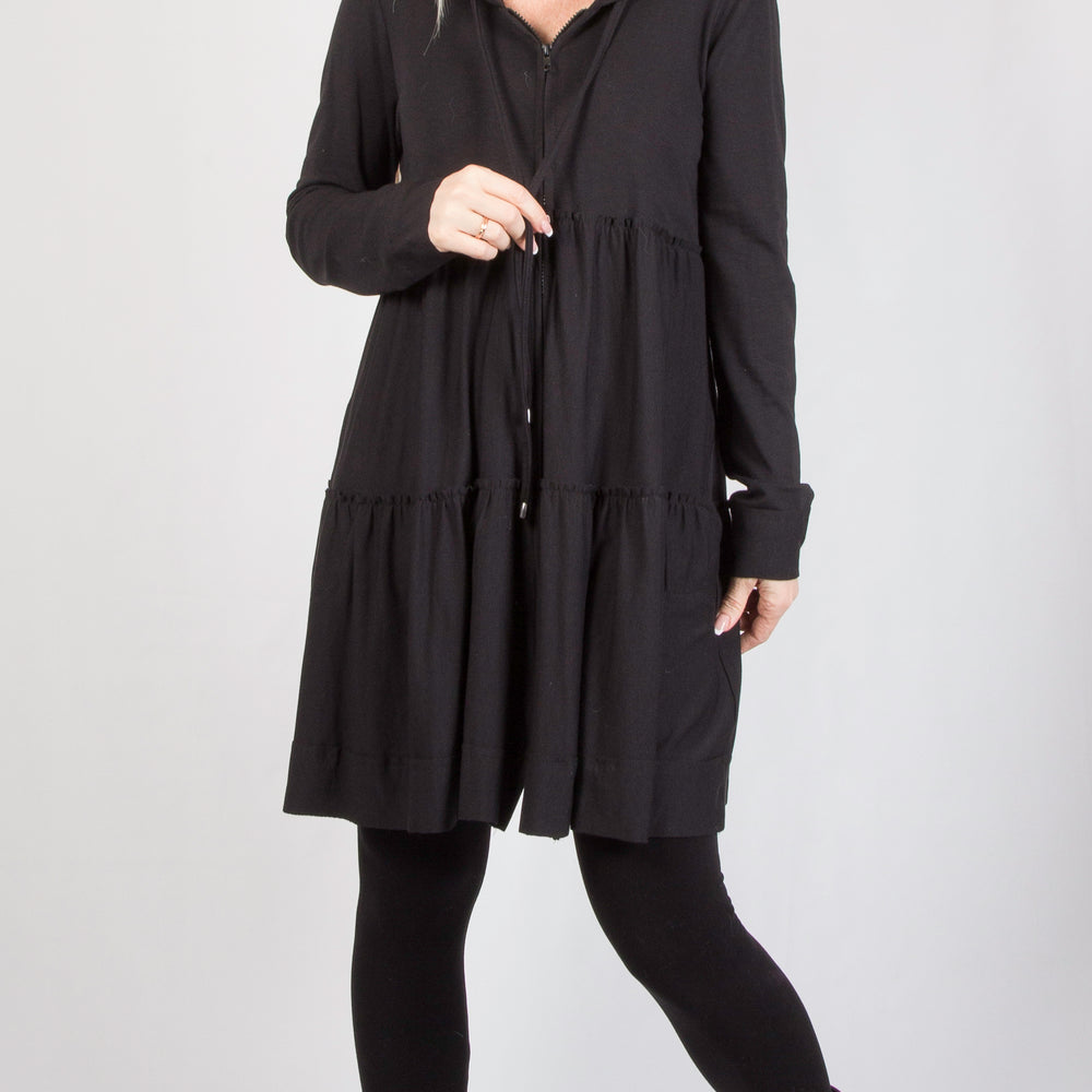 Black Long Sleeve Tiered Cover Up