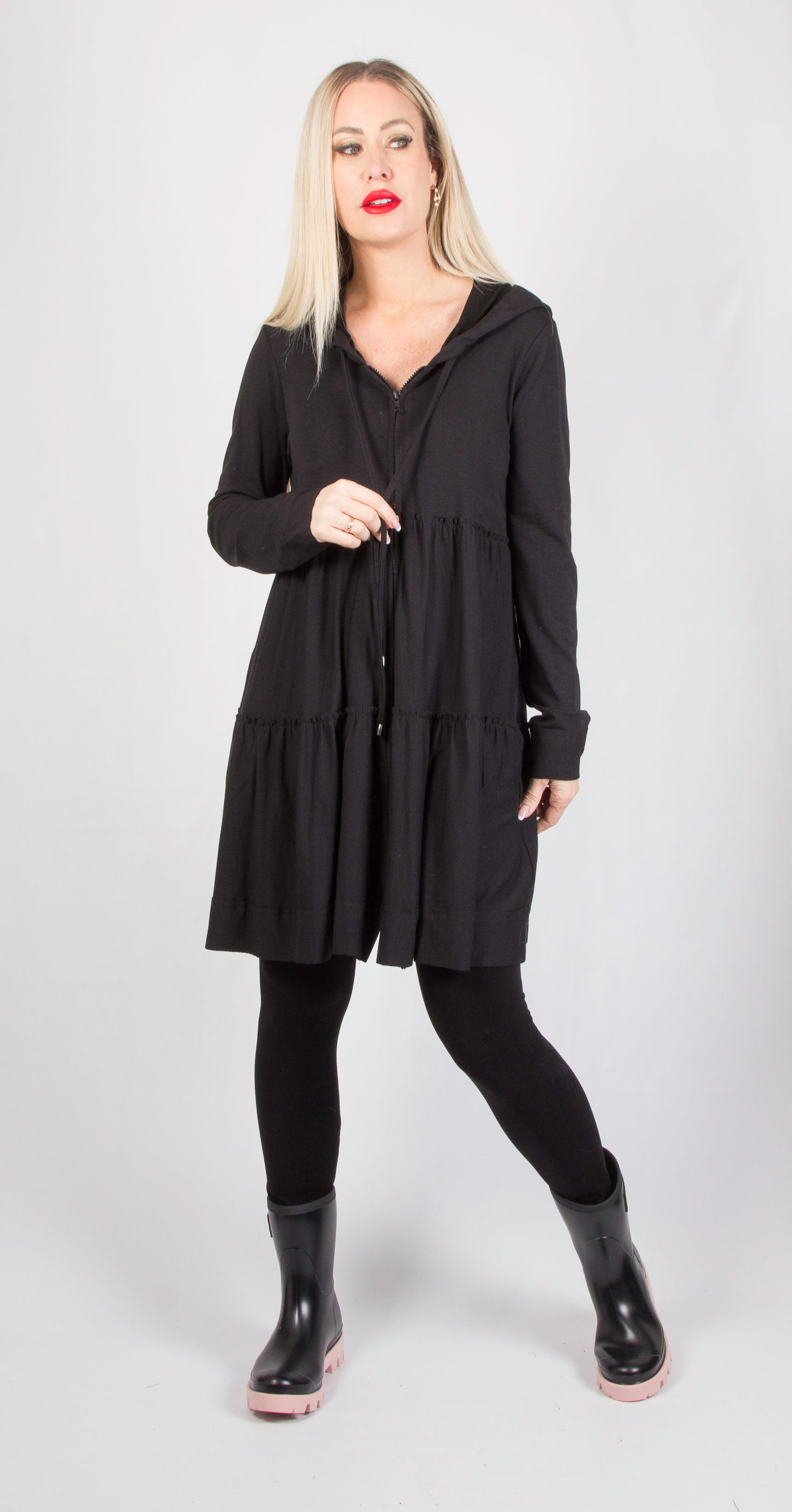 Black Long Sleeve Tiered Cover Up