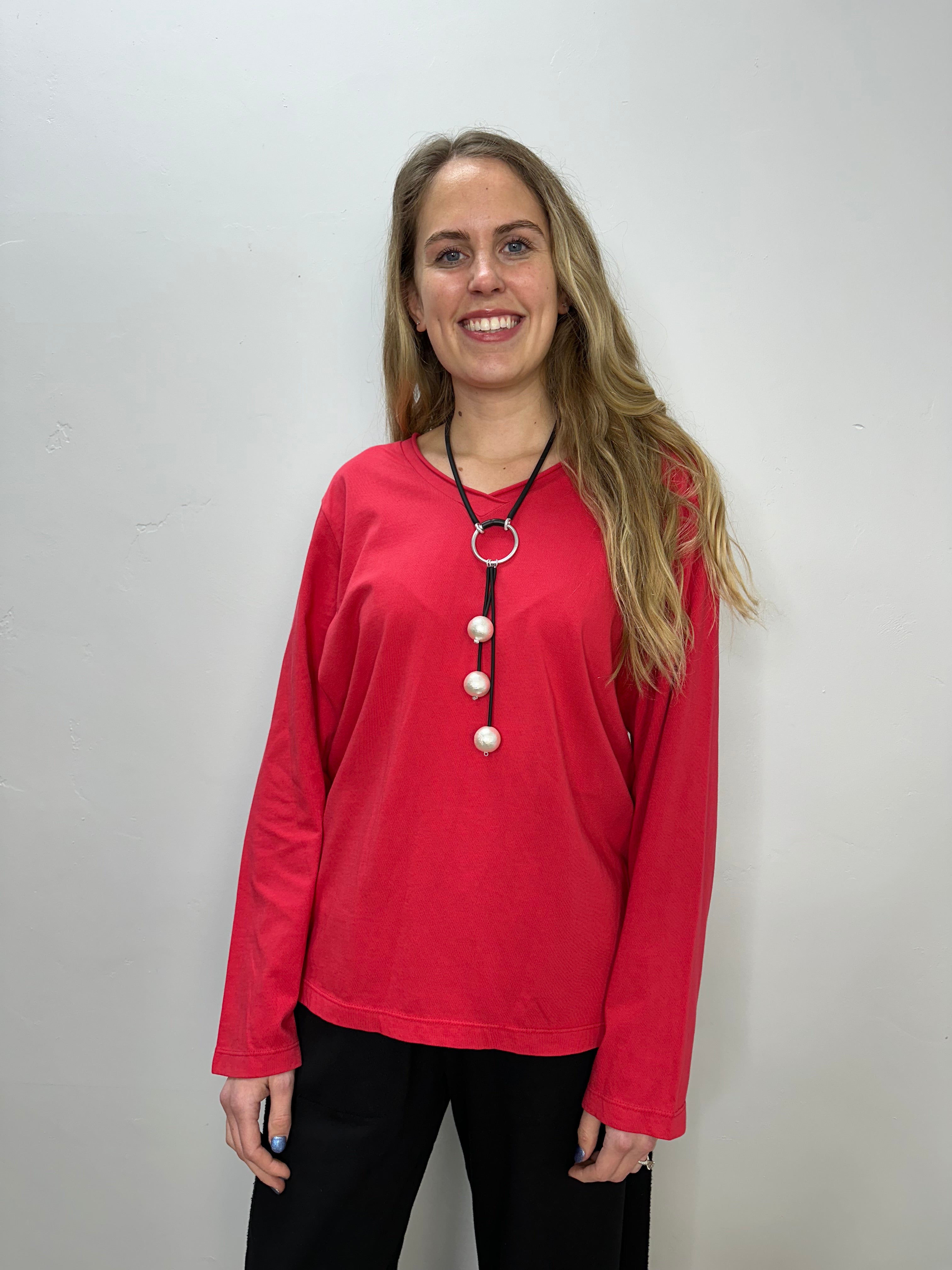 Cherry Red V-Neck Long Sleeve Top – Twist Boutique