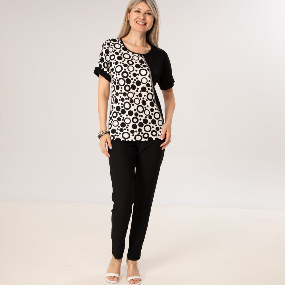 Black White Short Sleeve Polka Dot Top