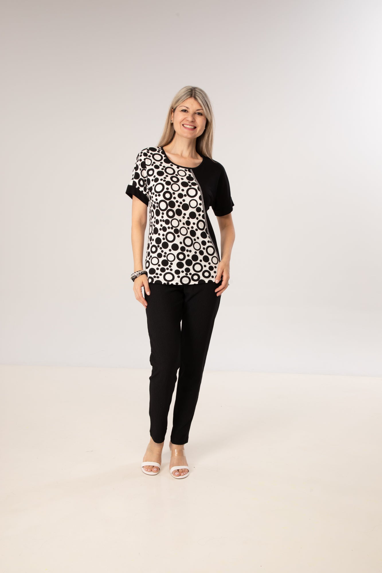 Black White Short Sleeve Polka Dot Top