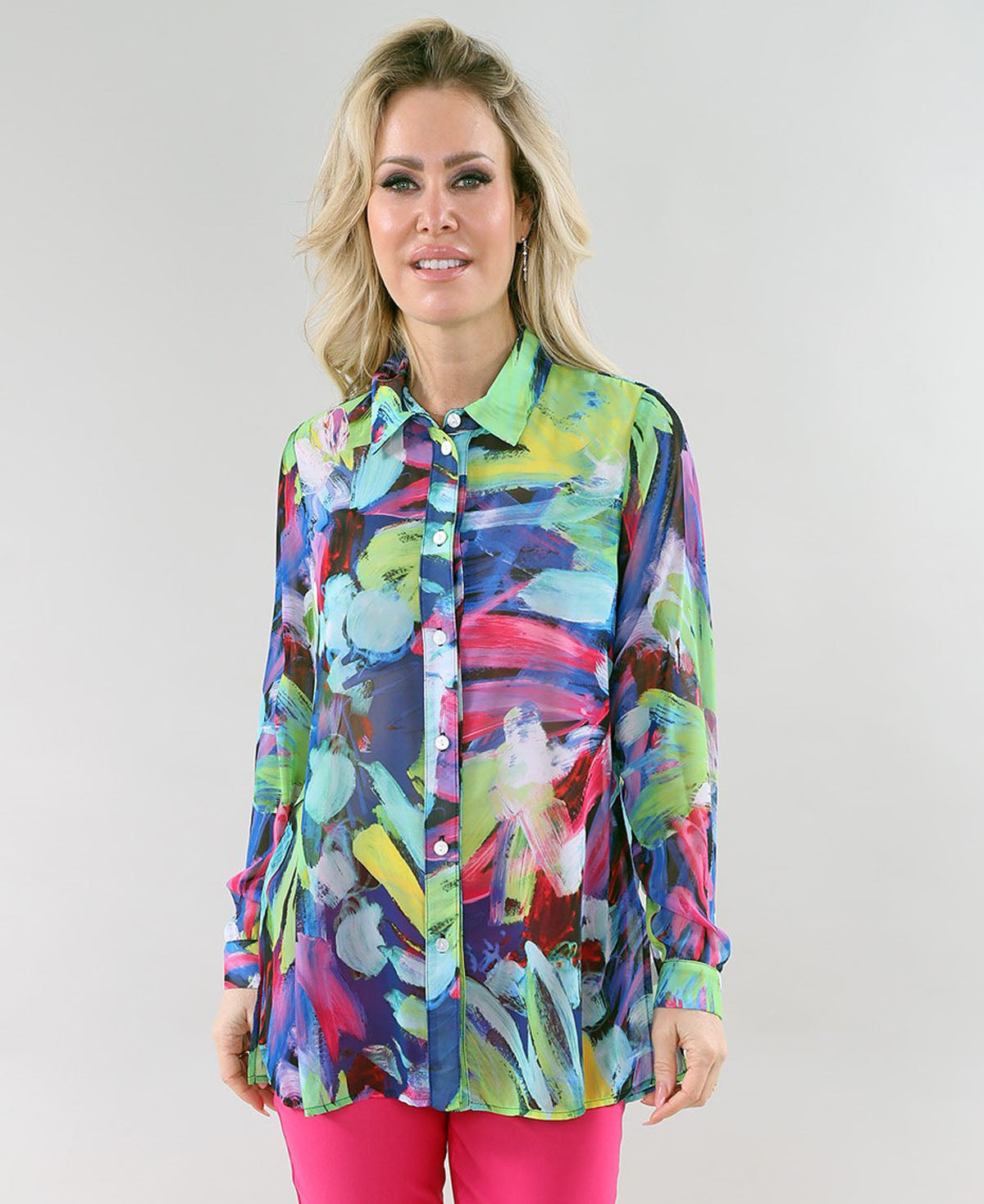 Bright Pattern Button Down Blue and Green Pattern Button Down Long Sleeve – Twist Boutique