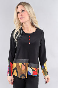 Black Pattern Tunic with Faux Leather Accents