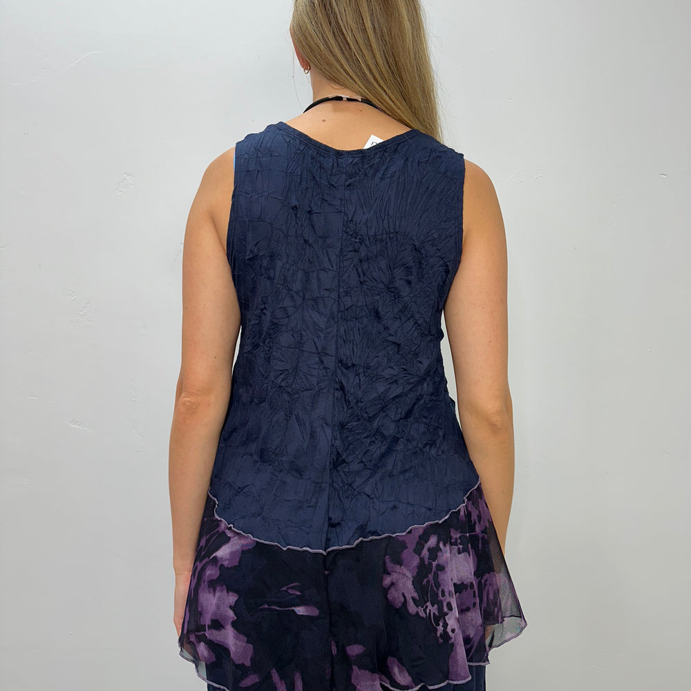 
                  
                    Navy Crinkle Lilac Mesh Tank
                  
                