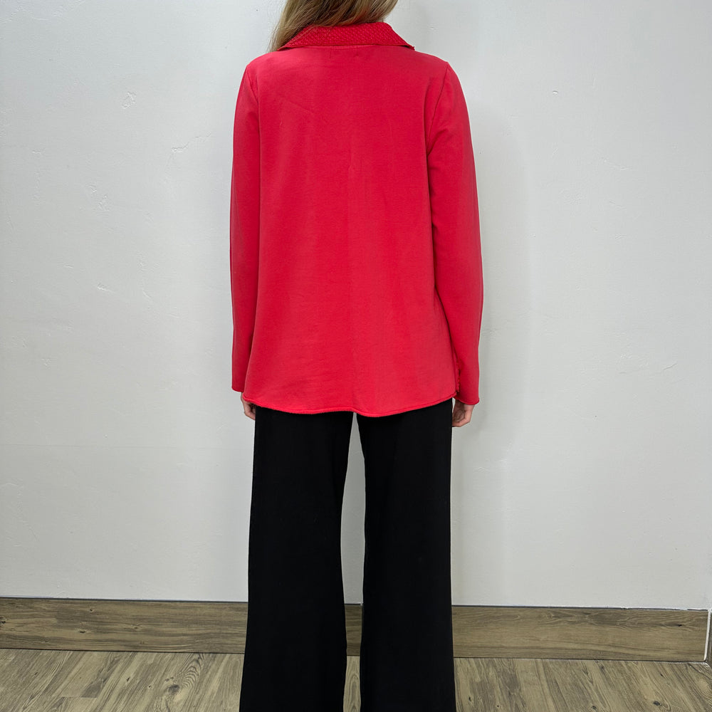 
                  
                    Cherry Red Honeycomb Mock Neck Top
                  
                