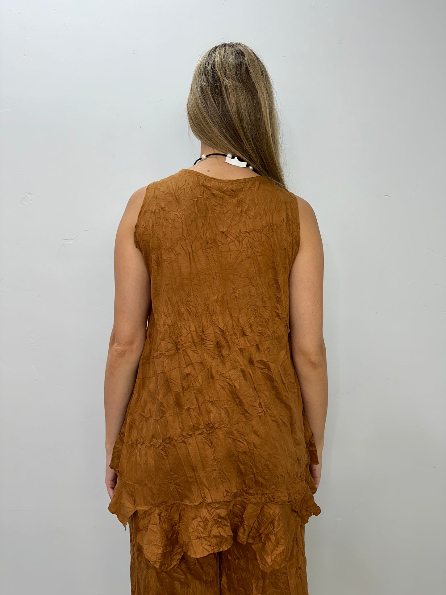 Copper Crinkle Sleeveless Long Tank