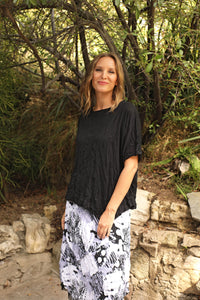 Black Asymmetrical Crinkle Mesh Top