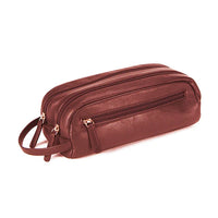 Brandy Brown Genuine Leather Double Zippered Travel Kit
