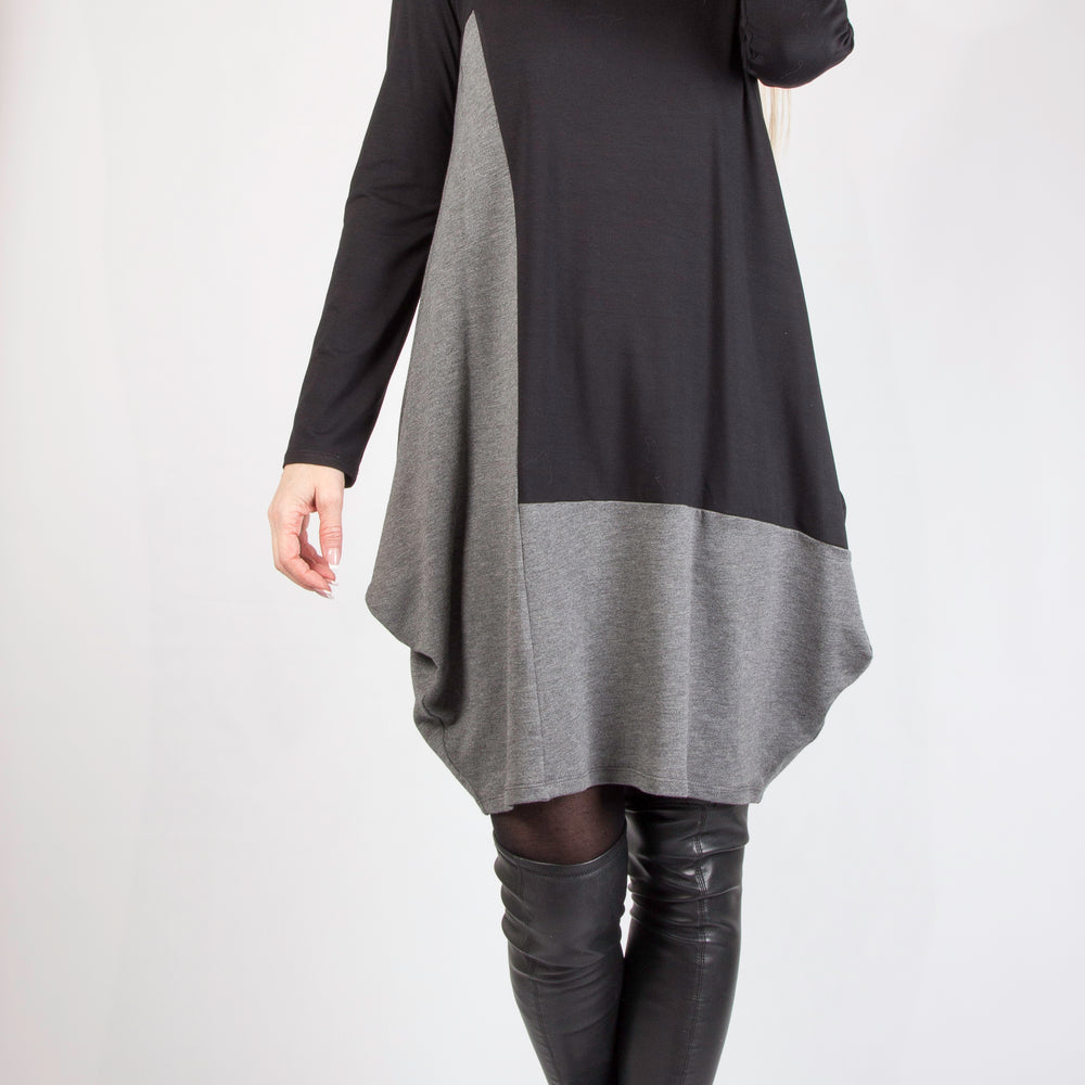 Black and Charcoal Long Sleeve Dress