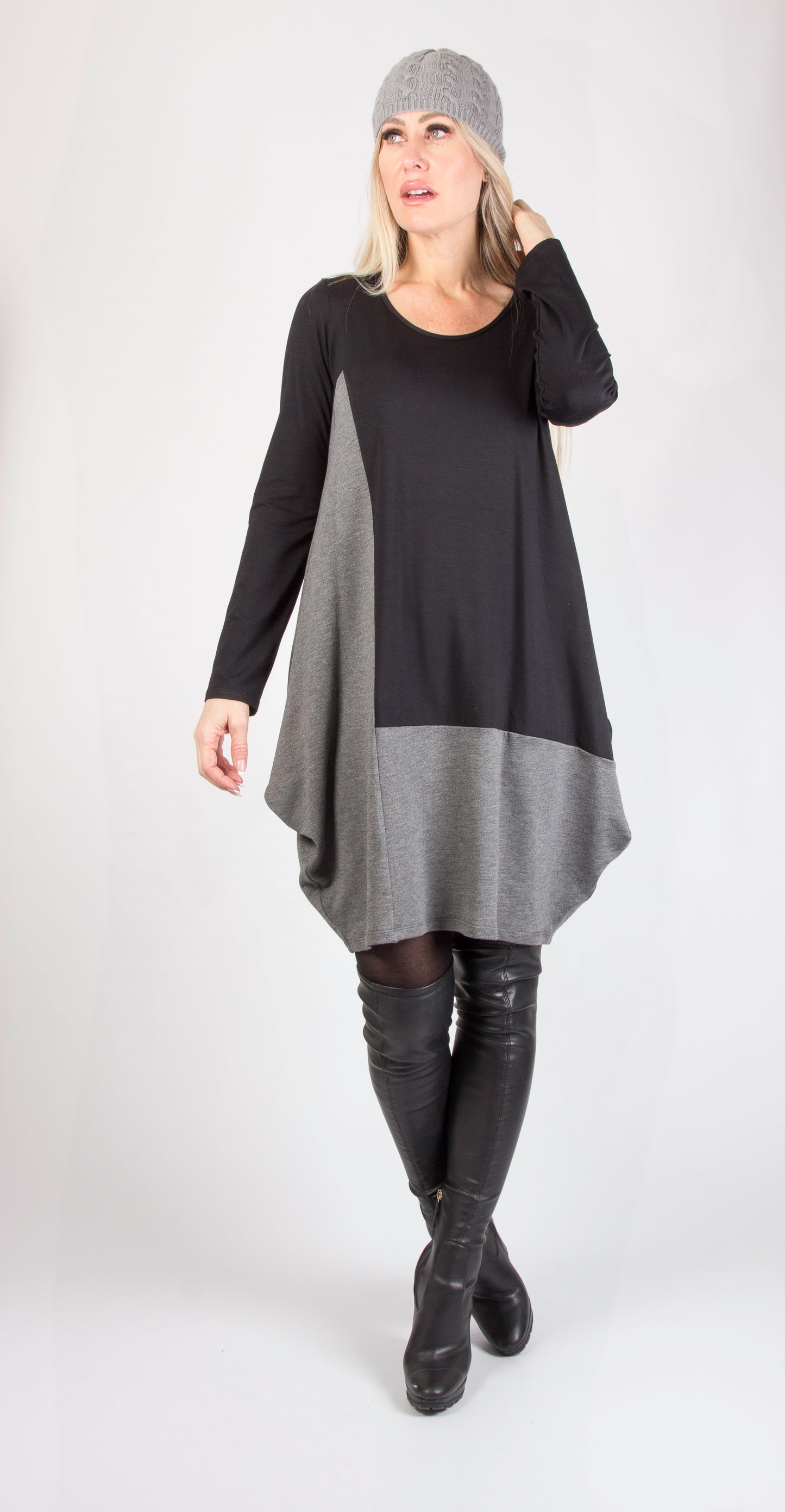 Black and Charcoal Long Sleeve Dress