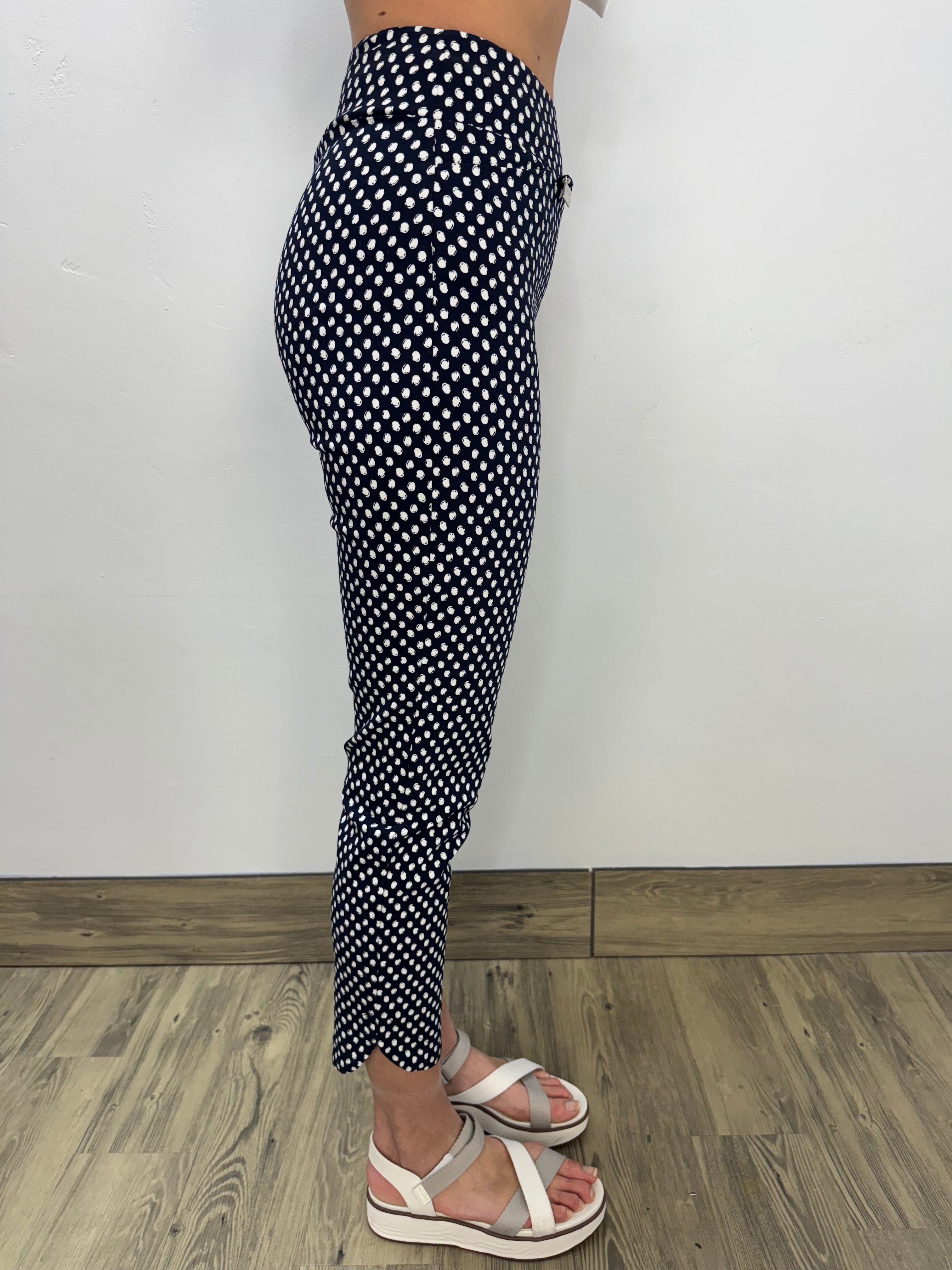 Navy Blue and White Dots Flat Front Full Length Pants – Twist Boutique