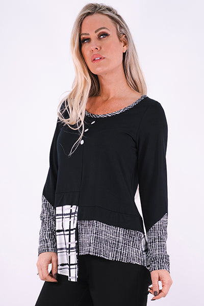 Bamboo Long Sleeve Black and White Top